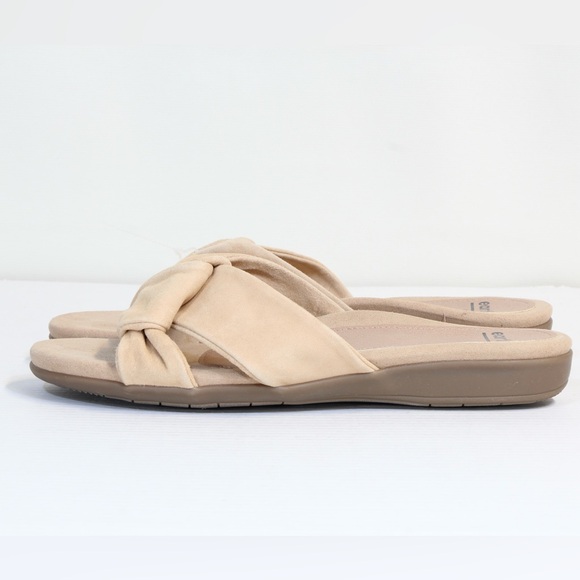 Earth Alder Aida Tan Knotted Suede Slide Slip On Flat Sandals NWT 8W - Picture 7 of 9